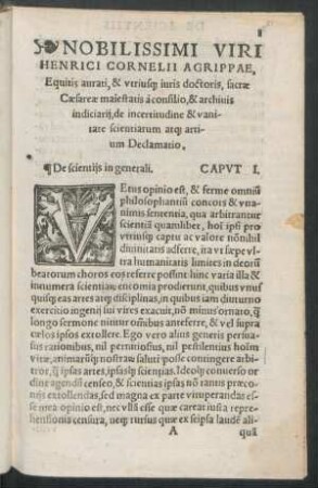 Nobilissimi Viri Henrici Cornelii Agrippae ... de incertitudine & vanitate scientiarum atque artium Declamatio.