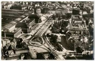 Leipzig, Hauptbahnhof mit Georgiring (Fliegeraufnahme)
