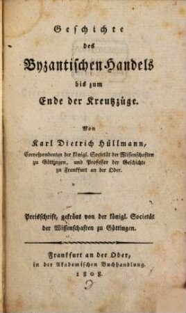 Hüllmanns Geschichte des byzantinischen Handels