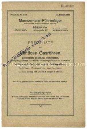 Preisliste über nahtlose Gasrohre