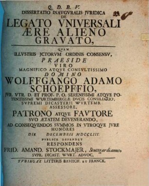 Dissertatio Inavgvralis Jvridica De Legato Vniversali Aere Alieno Gravato