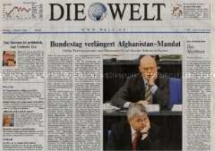 Tageszeitung "Die Welt" zum Beschluss des Bundestages über die Verlängerung des Mandates für den Einsatz der Bundeswehr in Afghanistan