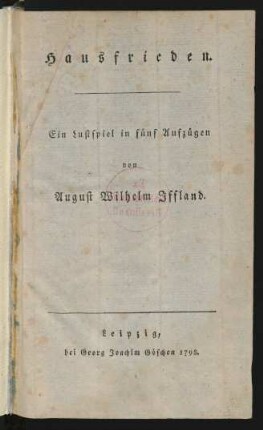 Hausfrieden : Ein Lustspiel in fünf Aufzügen