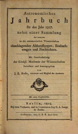 Astronomisches Jahrbuch. 1807 (1804)