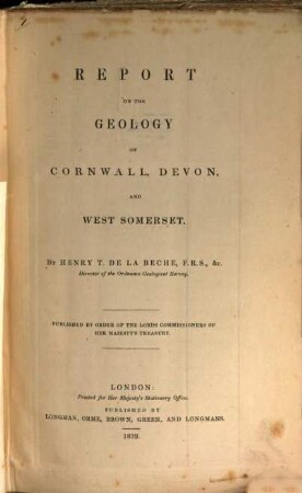 Report on the geology of Cornwall, Devon and West Somerset : with 12 Plates