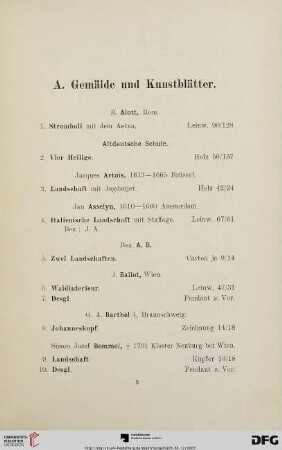 Gemälde und Kunstblätter (Nr. 1-278)