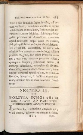 Sectio III. De Politia Scholarum Comparate Ad Parentes Studiosorum Adolescentum