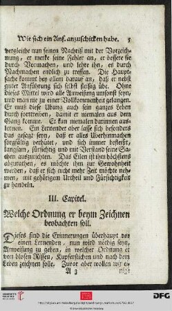 III. Kapitel: Welche Ordnung er beym Zeichnen beobachten soll