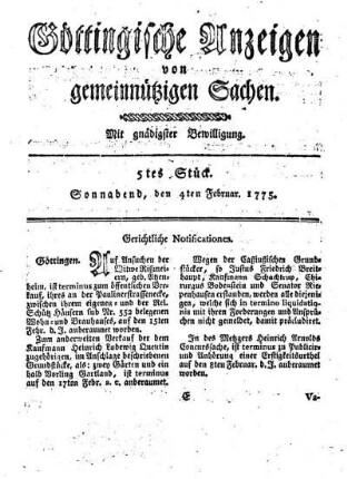 5tes Stück. Sonnabend, den 4ten Februar 1775.