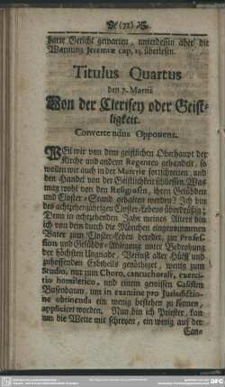 Titulus Quartus den 7. Martii Von der Clerisey oder Geistligkeit