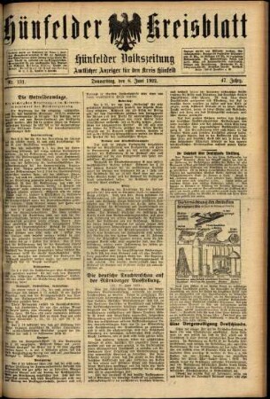 Ausgabe vom Donnerstag, den 08. Juni 1922.