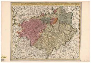 Valck, Ger. u. Leon.: Karte von Sachsen, Meissen, Thüringen und Anhalt, ca. 1:480 000, Kupferstich, um 1710 : Circulus Saxoniae Superioris : divisa in Ducatus Saxoniae, Altenburgi, Vinariae, Gothae, et Isenaci, Principatum Anhaltinum, Comitatus Suartenburgi, Barbiae, et Bichlingii, Episcopatus Ceitzii et Halae, cum reliquis ditionibus ; c. p. / per Gerard et Leonard Valk. - [Ca. 1:480 000]. - [Amsteldami] , [um 1710]. - 1 Kt. : kolor. Kupferst. ; 58 x 46 cm