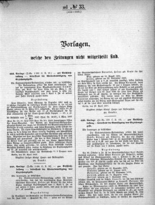 Anlage: ad No.33 (444-448.), Vorlagen, welche den Zeitungen nicht mitgeteilt sind