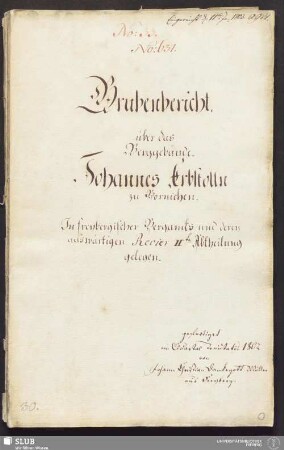 Grubenbericht über das Berggebäude Johannes Erbstolln zu Bornichen - 17.6538 4. : In freybergischer Bergamts und deren auswärtigen Revier IIte Abtheilung gelegen