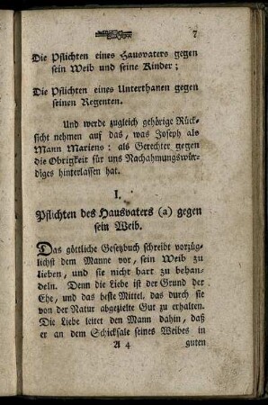 I. Pflichten des Hausvaters (a) gegen sein Weib.