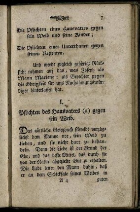 I. Pflichten des Hausvaters (a) gegen sein Weib.