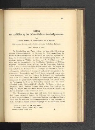 Beitrag zur Aufklärung des Schwefelsäure-Kontaktprozesses.