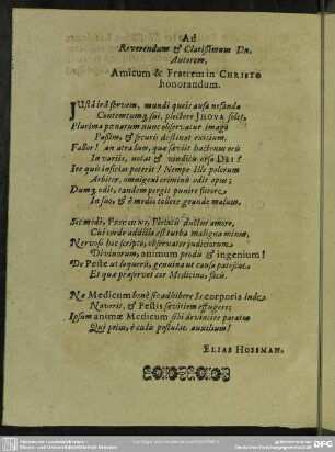 Ad Reverendum & Clarißimum Dn. Autorem, Amicum & Fratrem in Christo honorandum