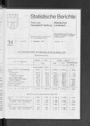 Die Binnenschiffahrt des Hamburger Hafens im August 1978 : Lfd. Nr. 39