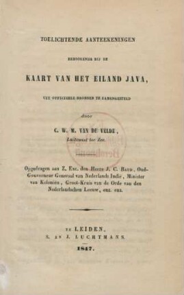 Toelichtende aanteekeningen behoorende bij de kaart van het eiland Java