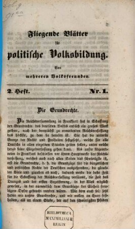 Fliegende Blätter für politische Volksbildung, 1849, Nr. 1 [u.] 3