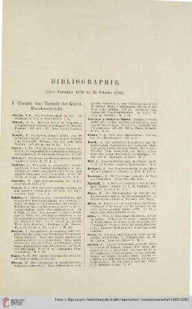 Bibliographie (Ende November 1879 bis 20. Februar 1880)
