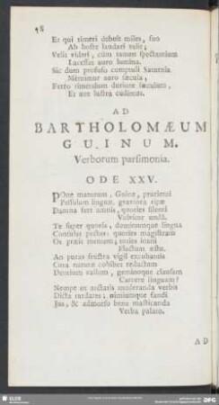 Ad Bartholomaeum Guinum. Verborum pasimonia. Ode XXV.