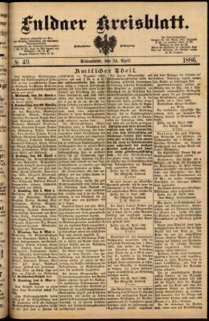 Erste Ausgabe vom Samstag, den 24. April 1886.
