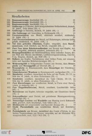 Metallarbeiten (Nr. 594-621)