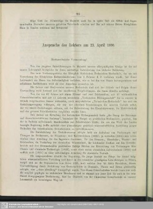 Ansprache des Rektors am 23. April 1890