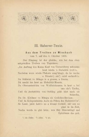 III. Haberer-Texte. Aus dem Treiben zu Miesbach vom 7. auf den 8. Oktober 1893