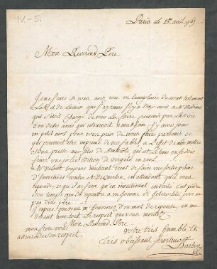 [Brief von Joseph-Gérard Barbou an François-Joseph Terrasse Desbillons]
