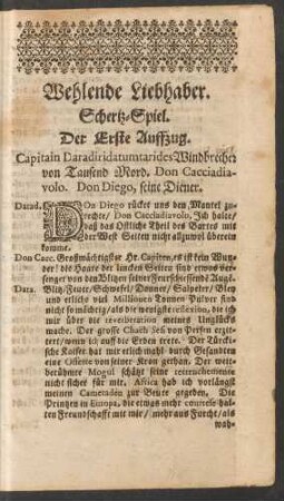 Wehlende Liebhaber. Schertz-Spiel. Der Erste Auffzug.