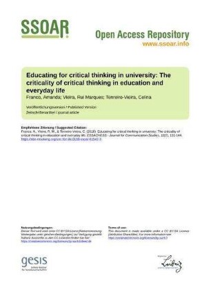 Educating for critical thinking in university: The criticality of critical thinking in education and everyday life