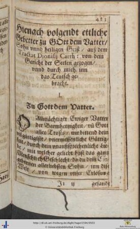 Ettliche Gebetter zu Gott dem Vatter, Sohn unnd heiligen Geist