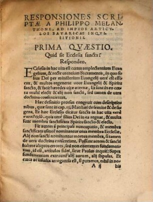 Responsiones Scriptae A Philippo Melanthone Ad Impios Articvlos Bavaricae Inqvisitionis