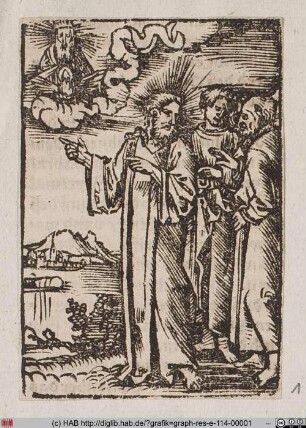 Jesus und Jünger stehen vor Gott.