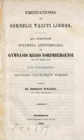 Emendationes in Cornelii Taciti libros