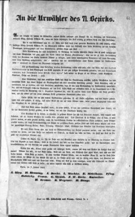 An die Urwähler des 71. Bezirks. (Sammlung Friedlaender)