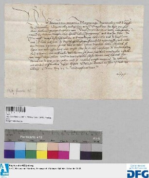 Markgraf Johann von Brandenburg gebietet seinen Amtleuten, der Nürnberger Kaufmannschaft zur Frankfurter Fastenmesse sicheres Geleit zu gewähren.