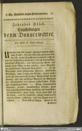 Zehendes Stück. Empfindungen beym Donnerwetter