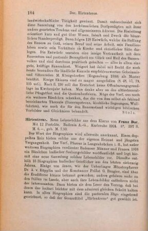 184-185 [Rezension] Dor, Franz, Hirtentreue