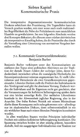 Siebtes Kapitel. Kommunitarische Praxis