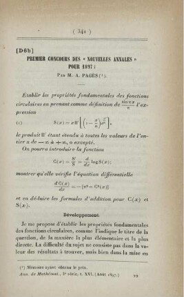 Premier concours des "Nouvelles Annales" pour 1897.
