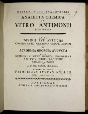Dissertatio Inavgvralis Analecta Chemica De Vitro Antimonii Exhibens