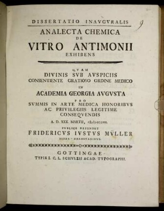 Dissertatio Inavgvralis Analecta Chemica De Vitro Antimonii Exhibens