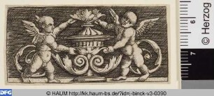 Vignette mit einer Vase zwischen zwei Amoretten