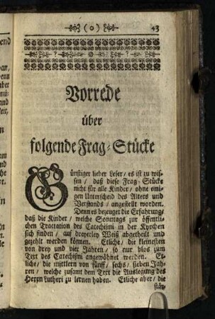 Vorrede ueber folgende Frag-Stuecke