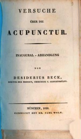 Versuche über die Acupunctur : Inaugural-Abhandlung