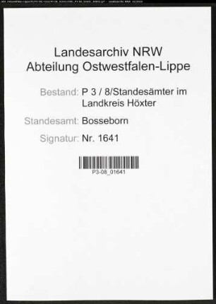 Sterberegister Standesamt Bosseborn